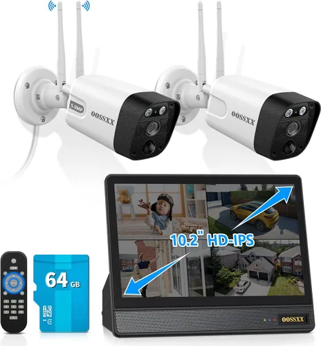 OOSSXX (Monitor UHD de 10’’ con audio de 2 vías, 2 antenas, WiFi mejorado, cámara inalámbrica de 5MP PIR para exteriores, sistema de cámaras de