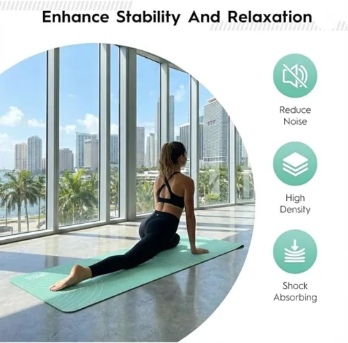 Miniatura 2 de Tapete de yoga de goma (2.835 x 0.945 x 0.197 in) – Tapete de entrenamiento antideslizante de color crucero con líneas de alineación para mujeres