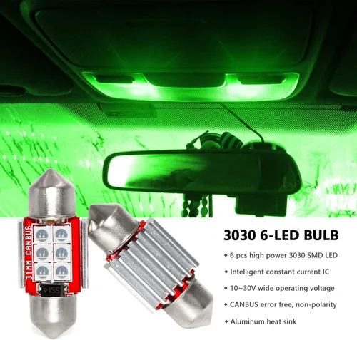 Miniatura 3 de Phinlion - Bombillas LED verdes superbrillantes DE3175 de 31 mm, 3030 6-SMD DE3021 DE3022, focos festón en miniatura de repuesto para luz de mapa