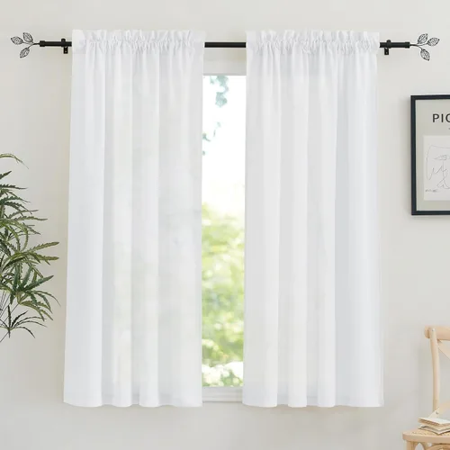 Miniatura 31 de RYB HOME - Cortinas de lino natural de 36 pulgadas de largo, juego de 2 paneles - Cortinas tejidas de lino suaves y transpirables, cortinas ligeras