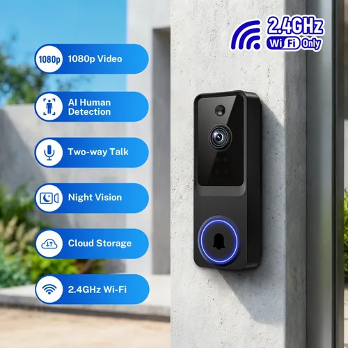 Miniatura 2 de SoraNari Cámara de timbre inalámbrico, 1080P HD, detección de movimiento, audio bidireccional, visión nocturna, almacenamiento en la nube