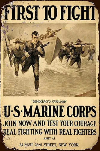 Letrero de metal de aluminio con aspecto vintage de US Marine Corps First to Fight (T26)