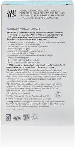 Miniatura 3 de AH! YES WB- Lubricante personal orgánico a base de agua con aloe vera, pH equilibrado, x6 aplicaciones 0.17 fl oz
