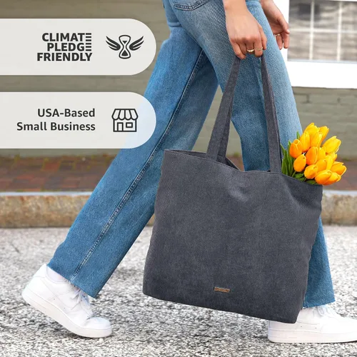 Miniatura 3 de VANDEL Bolso tote de pana para mujeres y hombres con cremallera y bolsillos interiores. Bolso tote con cremallera, bonita bolsa estética