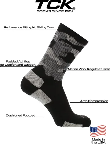 Miniatura 28 de TCK Calcetines de lana merino para hombres y mujeres para senderismo, caza, ciclismo de montaña, longitud de la tripulación para botas