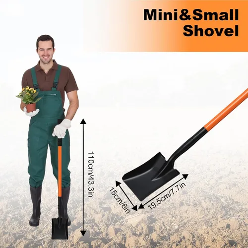 Miniatura 3 de Pala pequeña cuadrada de 43.3 pulgadas con mango de metal, herramienta de jardín para acampar, cultivar, jardinería, excavación, color naranja
