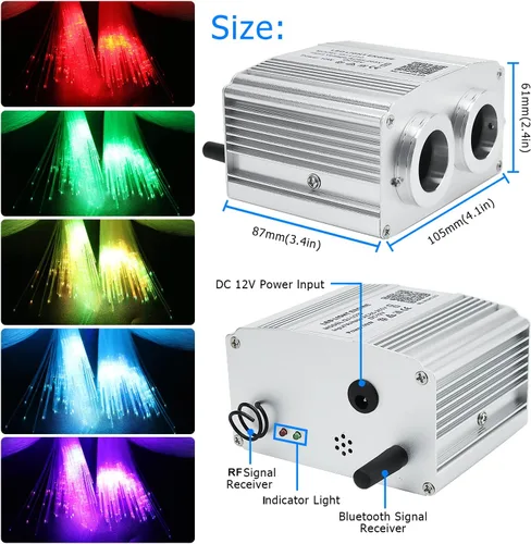 Miniatura 3 de AZIMOM Kit de luces de techo de doble puerto de 16 W, con Bluetooth, de fibra óptica, 600 piezas, 0.03 pulgadas, 9.8 pies, hebras de fibras