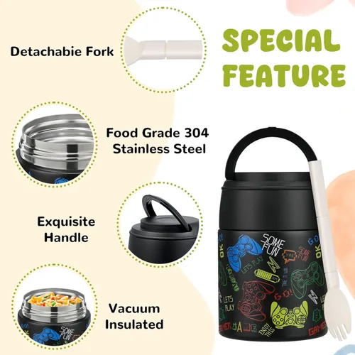 Miniatura 4 de Termo de sopa de 10 onzas para comida caliente para niños, recipiente de comida aislado con cuchara y boca ancha, acero inoxidable, a prueba