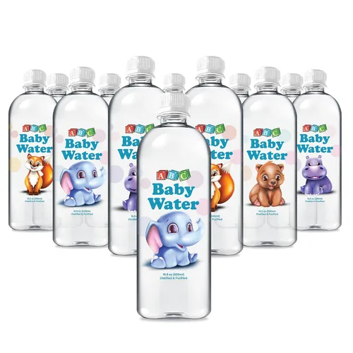 ABC Baby Water Agua destilada prémium para bebés, botellas purificadas saludables de 16.9 onzas, fórmula, cereales, leche, bebida diaria, paquete de