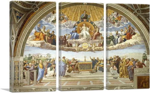 Miniatura 10 de ARTCANVAS Rafael 1510 - Póster de la disputación del Sacramento 1510, pintura enmarcada estirada, póster giclée, decoración de pared, 12 x 8