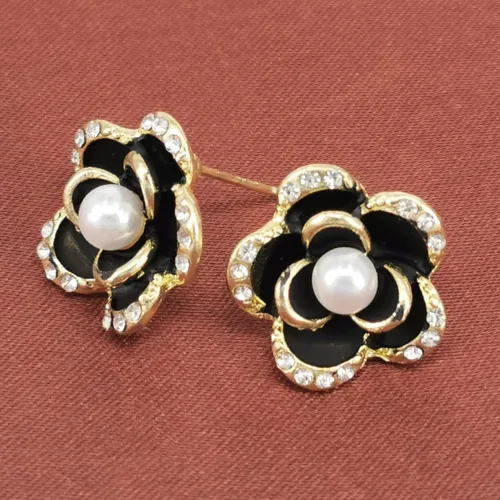 Miniatura 6 de Aretes de perlas con diamantes de imitación de rosas para mujeres, niñas, Metal, Diamante de imitación