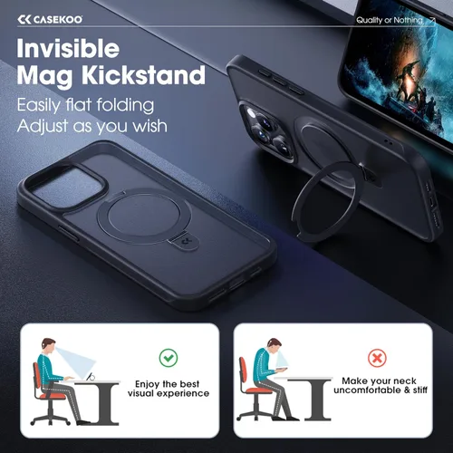 Miniatura 3 de CASEKOO- Funda para iPhone 15 Pro, c/soporte magnético invisible [protecc. militar contra caídas] [compatible c/MagSafe], a prueba de impactos, Negro