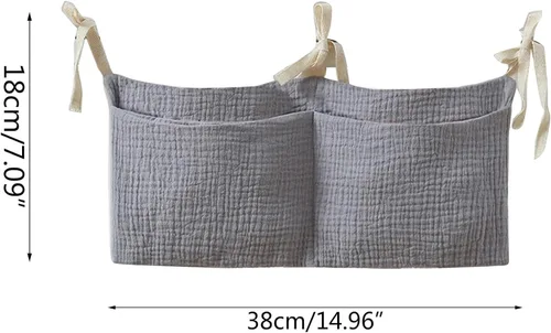 Miniatura 2 de Bolsa colgante de cabecera para guardar biberones y mantas de leche para bebés - Bolsa organizadora de cama plegable para pañales para bebés - Gris