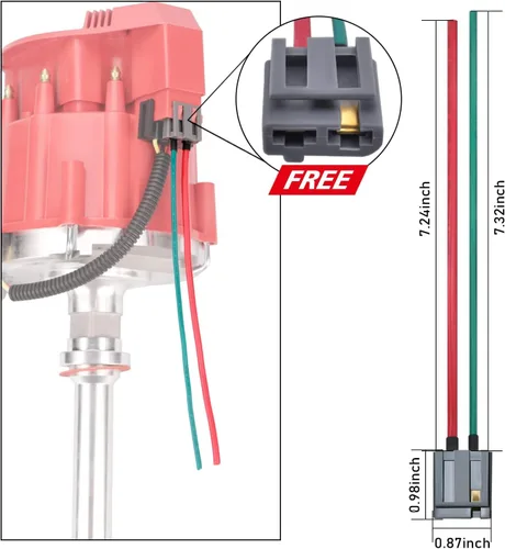 Miniatura 5 de MAS Racing HEI Distribuidor y cables de bujía y mazo de cables de coleta gratis, kit combinado de tapa roja de repuesto para Chevy 283 302 307 327