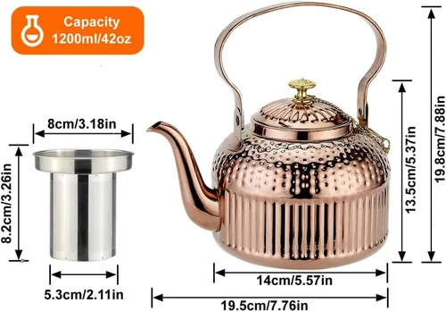 Miniatura 3 de SANQIAHOME Tetera antigua de acero inoxidable de 1.2L (40Oz) con infusor de cobre