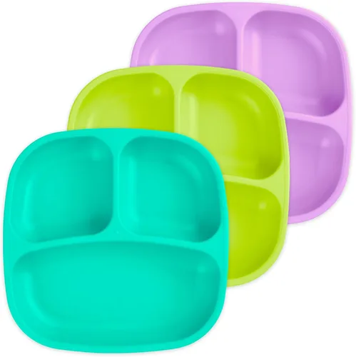Miniatura 28 de Re-Play Platos para niños pequeños con divisores, 3 compartimentos de pared profunda, platos divididos para niños con 3 tapas, aptos