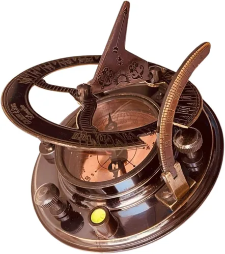 Miniatura 6 de Brújula de reloj de sol de aniversario de latón cobre reloj de sol náutico vintage bronce 7th 8th boda cuero caso (reloj de sol clásico 3.5 pulgadas)