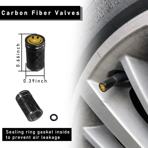 Miniatura 2 de Ziciner 4 piezas de cubiertas de tapones de válvula de neumático, tornillos de cubierta de tapón de aire de rueda de carbono para llantas de auto