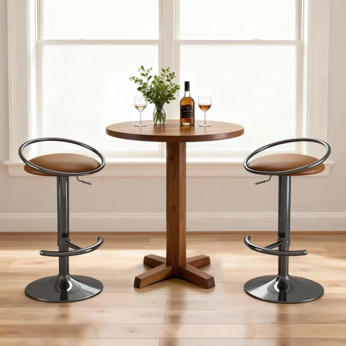 Miniatura 5 de Juego de 2 taburetes de bar, taburetes de bar giratorios ajustables con asiento tapizado, taburetes de mostrador de piel sintética para bar, isla