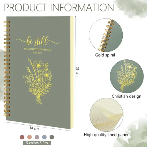 Miniatura 3 de Gueevin Paquete de 5 Cuadernos en Espiral Estéticos Suministros Escolares A5 Rayado Ancho 160 Páginas/80 Hojas Cuaderno Lindo para Trabajo