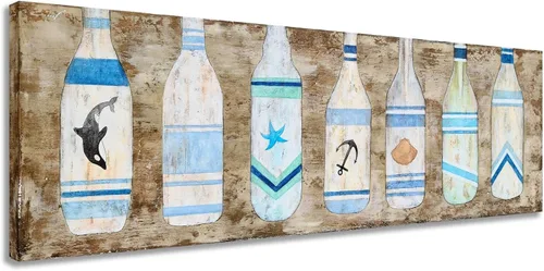 Miniatura 13 de Yihui Arts Lienzo de pared pintado a mano, pintura abstracta de atún, obra de arte moderna, imágenes costeras en color azul y blanco para decoración