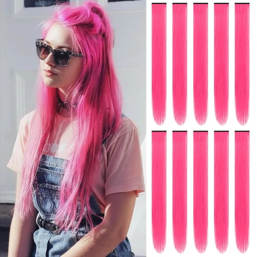 Miniatura 24 de Extensiones de cabello sintético de 22 pulgadas, extensiones de cabello sintético largo y lacio con clip, extensiones de cabello sintético para Negro