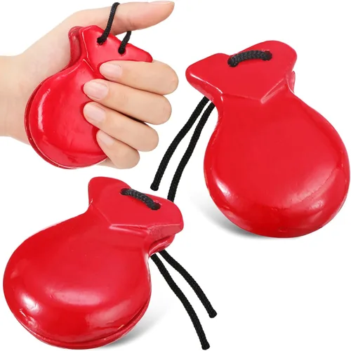 Miniatura 7 de Paquete de 2 castañuelas españolas de flamenco con cuerda, castañuelas de percusión de mano de madera tradicional para adultos, instrumento musical