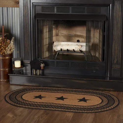 Miniatura 6 de VHC Brands Farmhouse - Alfombra decorativa ovalada de yute negro con estrellas y almohadilla para el suelo, 24 x 36 pulgadas
