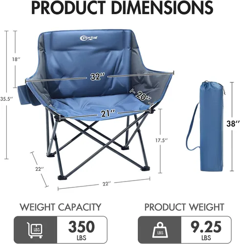 Miniatura 3 de Portal 32" Oversized Camping Chair, Foldable Heavy Duty 350 lb Padded Ergonomic Seat for Big & Tall Adults, Pinch-Free Extra Wide Design Featuring