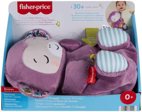 Miniatura 6 de Fisher-Price Juguetes para bebés Soothe ‘n Snuggle Mono púrpura de peluche máquina de sonido portátil con movimiento de respiración y luces
