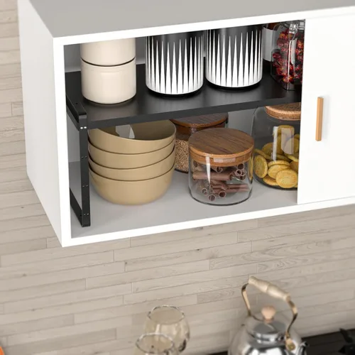 Miniatura 7 de SANNO Organizador de estantes de cocina expandibles, altura ajustable, gran apilable, armario de cocina, organizador de despensa y mostrador, Negro