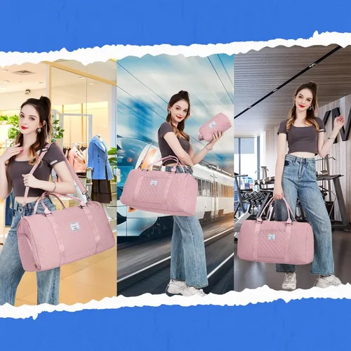 Miniatura 7 de SHOULDCAT Bolsa de lona de gimnasio para mujer, bonita bolsa de viaje para fin de semana, bolsa de lona para la noche, bolsa de hospital