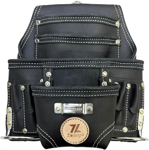 Zeluga 20-117 Bolsa de herramientas de 10 bolsillos, de piel resistente para rigger, negra