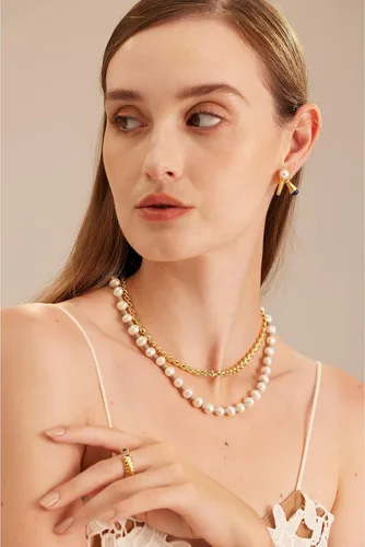 Miniatura 4 de C.Paravano Collares de perlas para mujer Gargantilla de perlas Collar de cadena chapada en oro de 18 quilates Collares de perlas Collar