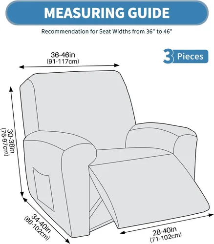 Miniatura 6 de JIVINER Fundas reclinables de gran tamaño de 3 piezas para sillón reclinable grande con bolsillos, tela jacquard elástica Lazy Boy funda para sofá
