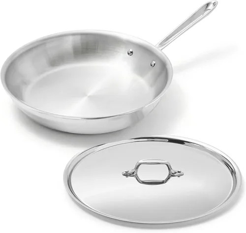 Miniatura 11 de All-Clad D3® - Juego de sartenes de acero inoxidable de 5 piezas, fabricado en Estados Unidos, incluye sartenes de 8, 10 y 12 pulgadas con tapa