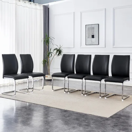 Miniatura 19 de Juego de 6 sillas de comedor modernas, de piel sintética, con respaldo alto, elegantes sillas sin brazos con tubo en forma de C, patas de metal