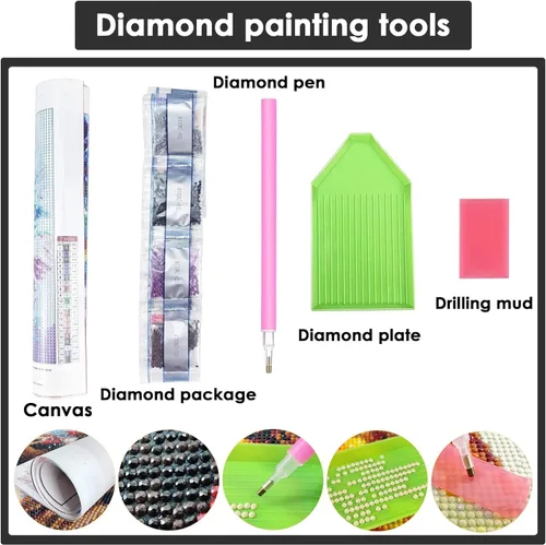 Miniatura 5 de Yomiie Kits de arte de diamantes 5D para adultos, pintura de diamante de cerdo, girasol, animales, bricolaje, kit de taladro redondo completo