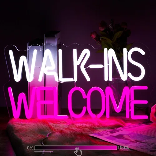 Walk Ins - Letrero de neón de bienvenida para decoración de pared, luces LED para sala de estudio, decoración de negocios, luz de neón para