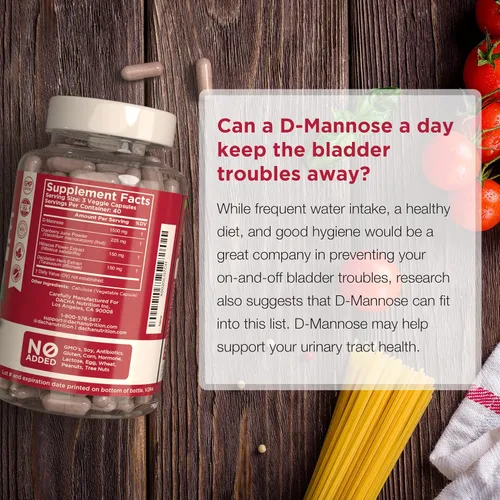 Miniatura 3 de Cápsulas naturales de D-manosa fórmula 4 en 1 - 120 CAPS, 1500 mg de arándano, diente de león, extracto de flor de hibisco, píldoras para apoyar
