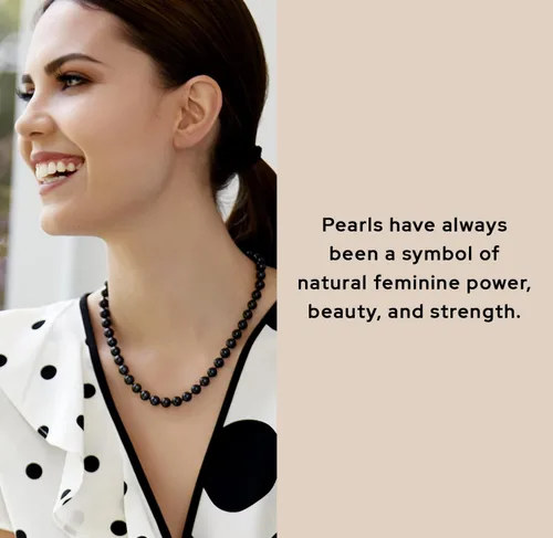 Miniatura 2 de The Pearl Source Collar de perlas japonesas Akoya negras para mujer, collar de perlas de oro de 14 quilates Collar de perlas largas de 18 pulgadas
