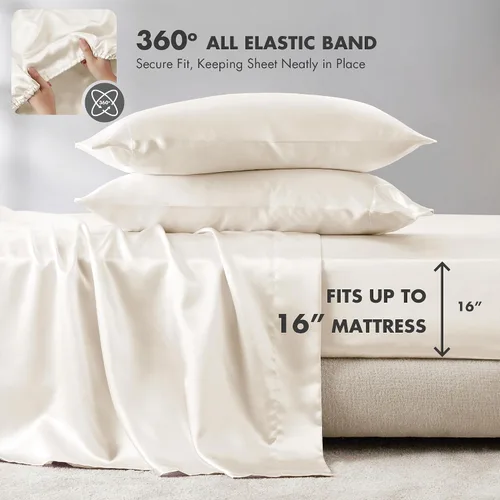 Miniatura 314 de Madison Park Essentials - Juego de sábanas de satén de lujo y sedoso con brillo natural, bolsillo elástico de 14 pulgadas para colchones de hasta 16