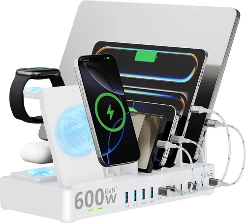 Miniatura 8 de Estación de carga de 600 W para múltiples dispositivos, estación de carga inalámbrica 15 en 1 para Apple, estación de carga dual USB C de 100 W