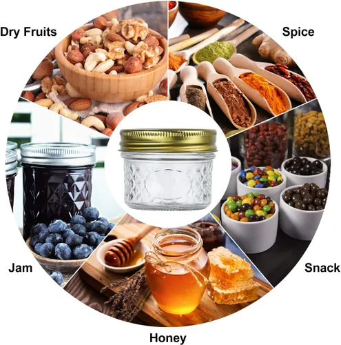 Miniatura 5 de Tarros de vidrio de 4 onzas con tapas y bandas, pequeños frascos de conservas para caviar, hierbas, gelatina, mermeladas, mini tarros de boca ancha