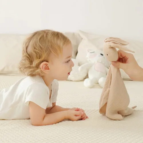 Miniatura 4 de insular Manta de conejo Lovey para niños y niñas, manta de seguridad de muselina de algodón orgánico para bebés, suave y transpirable, toalla Conejo