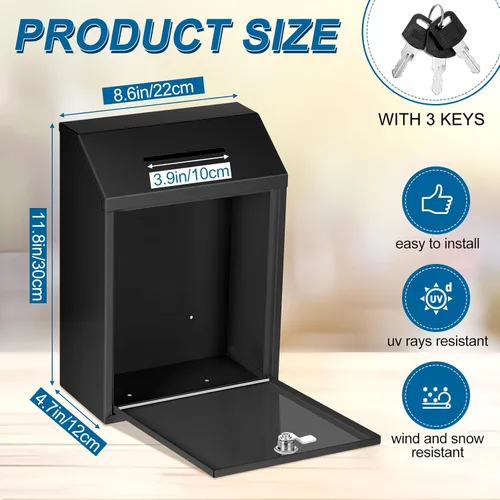 Miniatura 2 de Yaocom Caja de Donación de Efectivo de Metal Caja de Sugerencias Segura con Candado Buzón Montado en la Pared Contenedor de Boletas de Entrega