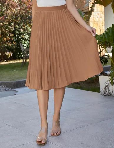 Miniatura 136 de GRACE KARIN - Falda plisada de gasa para mujer, con cintura alta y elástica, vuelo, corte acampanado y longitud por debajo de la rodilla