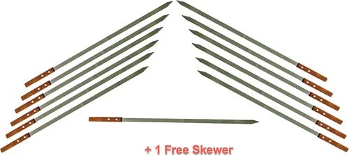 Miniatura 4 de Brochetas planas de media pulgada para barbacoa de acero inoxidable con mango de madera maciza para asar estilo brasileño Kebob Koubideh Kebab turco