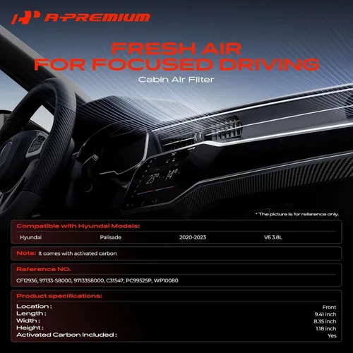 Miniatura 2 de A-Premium Filtro de aire de cabina con carbón activado compatible con Hyundai Palisade 2020 2021 2022 2023 - V6 3.8L - Reemplazar # 97133-S8000