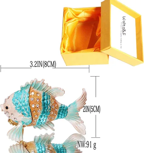 Miniatura 2 de Waltz&F - Caja de baratijas con diseño de peces tropicales con bisagras pintadas a mano